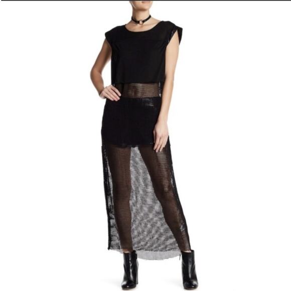 One teaspoon black mesh maxi, size medium cap sleeve crop top, sheer long skirt - Picture 1 of 16